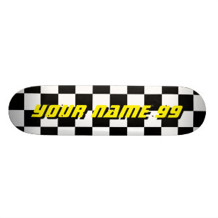 Chequered racing flag custom name skateboard deck