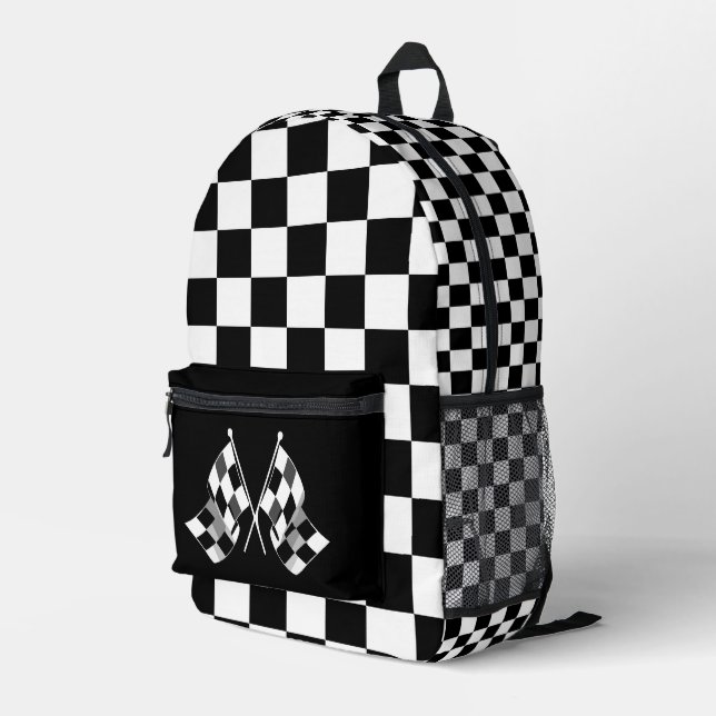 Chequered Racing Flags  Printed Backpack (Back Corner Right)