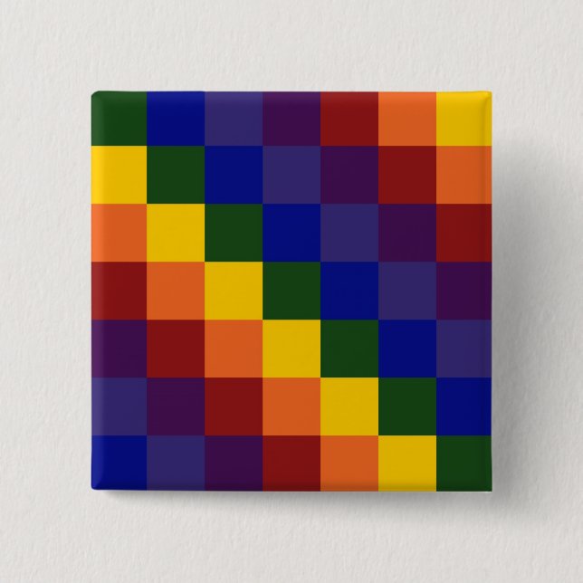 Chequered Rainbow 15 Cm Square Badge (Front)