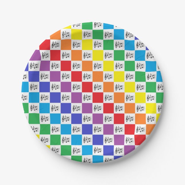Chequered Rainbow and Musical Notes Paper Plate (Front)