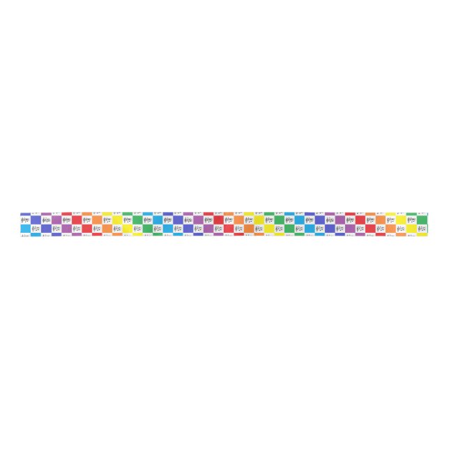 Chequered Rainbow and Musical Notes Satin Ribbon (Front)