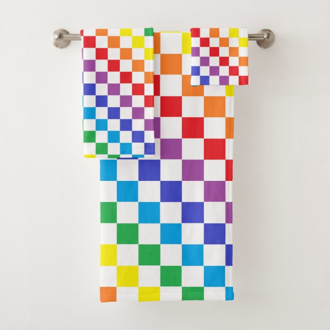 Chequered Rainbow Bath Towel Set (Insitu)