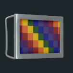 Chequered Rainbow Belt Buckle<br><div class="desc">Celebrate your Pride, support, or love of colour with this cool chequered rainbow pattern. Each row of rainbow coloured squares shifts one square to the right to create a colourful chequered pattern. The squares of red, orange, yellow, green, blue, indigo, and violet form a sequence of diagonal stepped stripes. Digitally...</div>