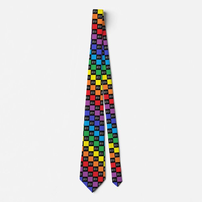 Chequered Rainbow Black and Musical Notes Tie (Front)
