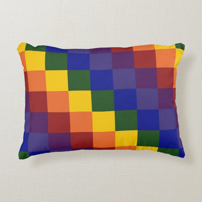 Chequered Rainbow Decorative Cushion (Front)