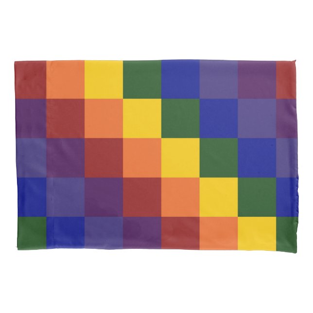 Chequered Rainbow Geometric Pattern Pillowcase (Front)