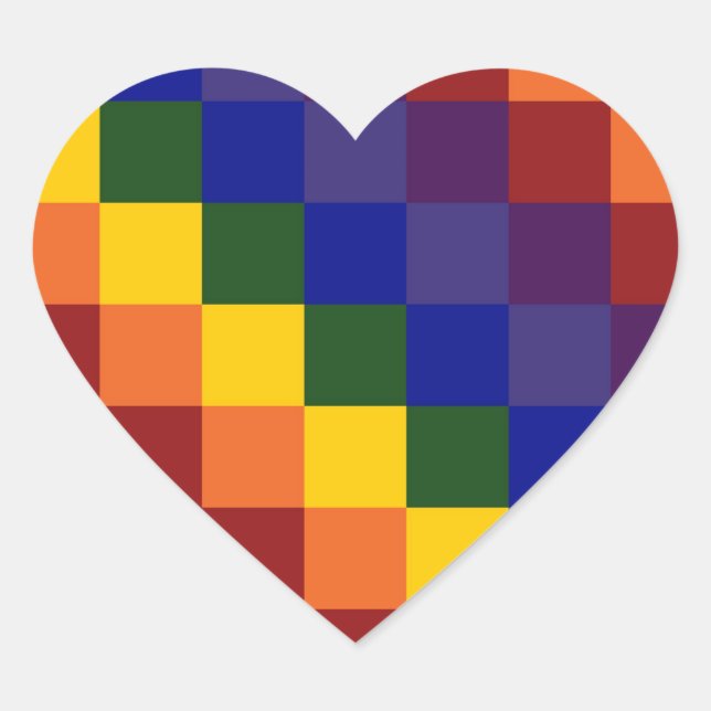 Chequered Rainbow Heart Sticker (Front)