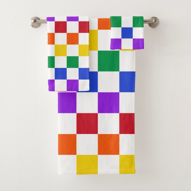 Chequered Rainbow Plaid Colourful Bath Towel Set (Insitu)