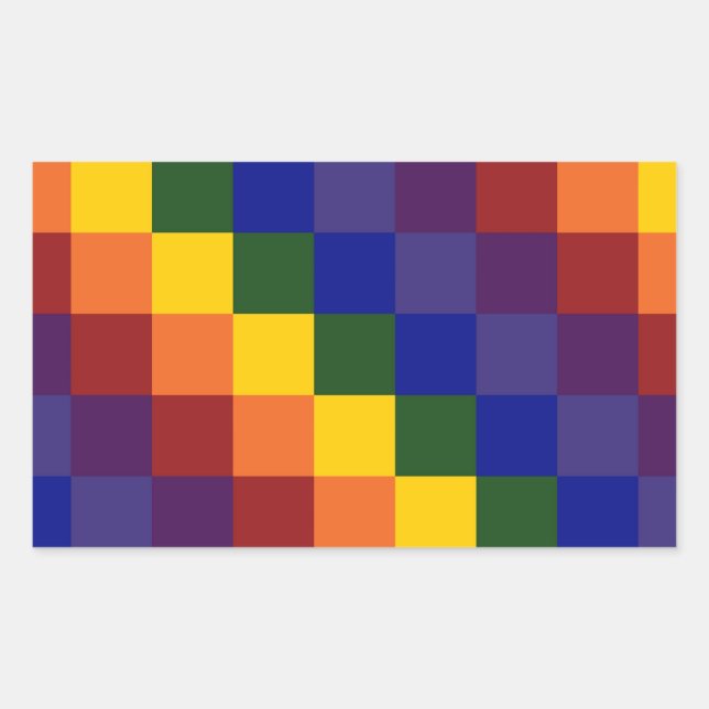 Chequered Rainbow Rectangular Sticker (Front)