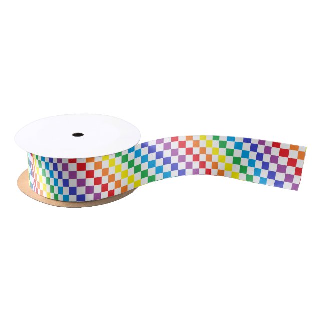 Chequered Rainbow Satin Ribbon (Spool)