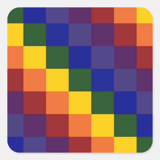 Chequered Rainbow Square Sticker (Front)