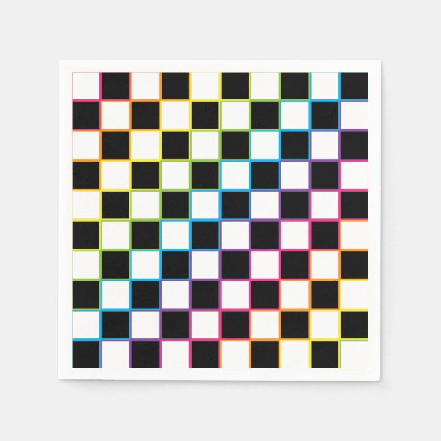 Chequered Rainbow white  Napkin (Front)