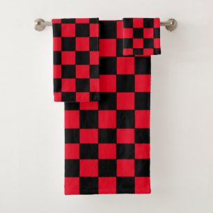 Chequered Red and Black Bath Towel Set
