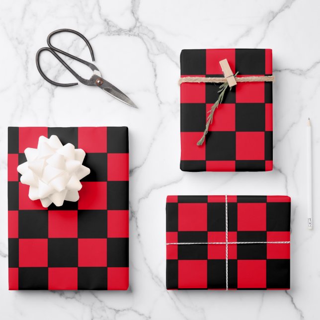 Chequered Red  and Black  Wrapping Paper Sheet (Front)