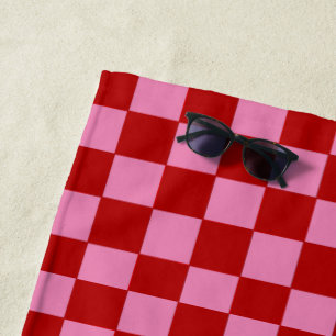 Chequered Red and Hot Pink  Beach Towel