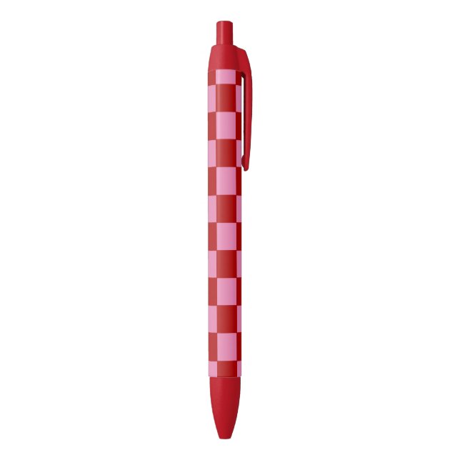 Chequered Red and Hot Pink  Black Ink Pen (Bottom (Vertical))