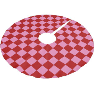 Chequered Red and Hot Pink Brushed Polyester Tree Skirt