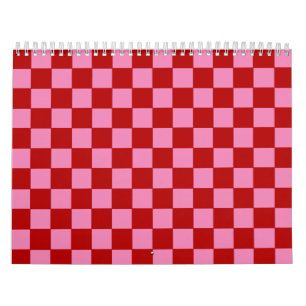 Chequered Red and Hot Pink  Calendar