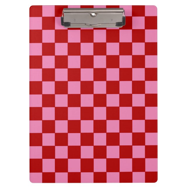 Chequered Red and Hot Pink  Clipboard (Front)