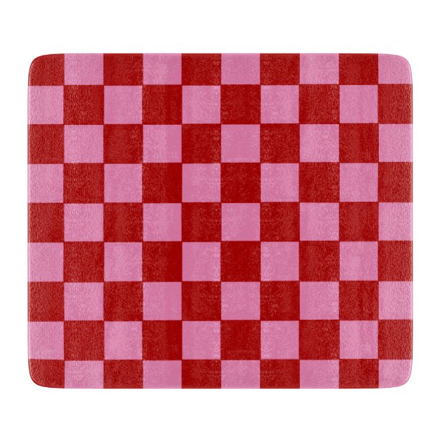Chequered Red and Hot Pink  Cutting Board (Front)