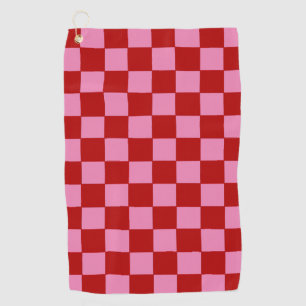 Chequered Red and Hot Pink Golf Towel