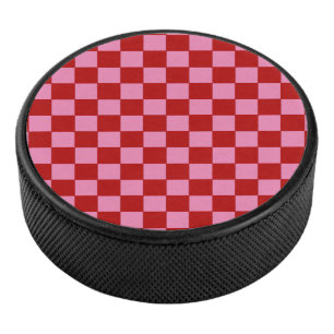 Chequered Red and Hot Pink  Hockey Puck