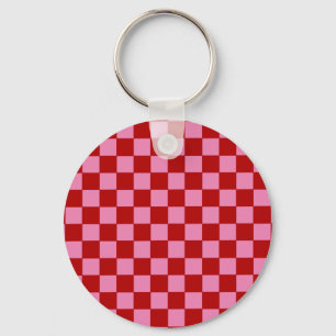 Chequered Red and Hot Pink Key Ring