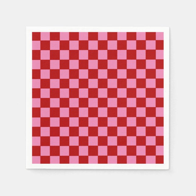 Chequered Red and Hot Pink  Napkin (Front)