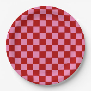 Chequered Red and Hot Pink Paper Plate
