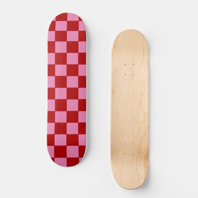 Chequered Red and Hot Pink  Skateboard (Front)