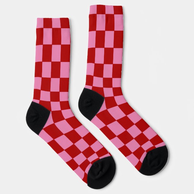 Chequered Red and Hot Pink  Socks (Right)