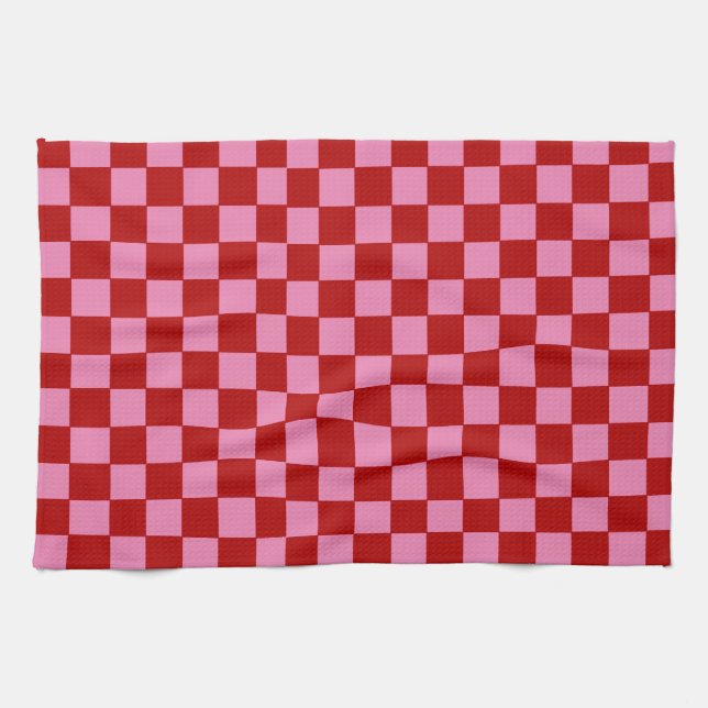 Chequered Red and Hot Pink  Tea Towel (Horizontal)