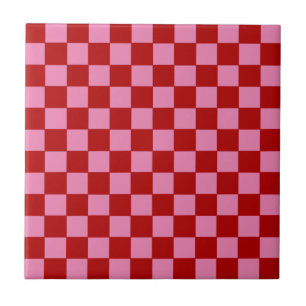 Chequered Red and Hot Pink  Tile