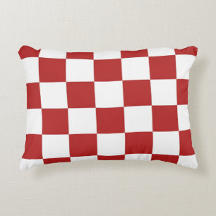 Chequered Red and White Decorative Cushion