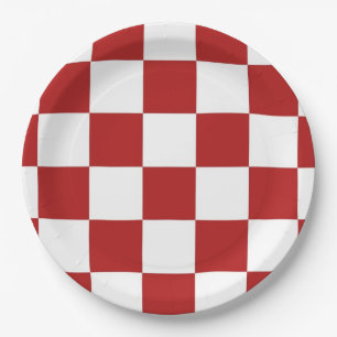 Chequered Red and White Paper Plate