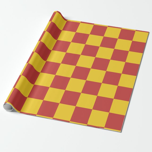 Chequered Red and Yellow Wrapping Paper (Unrolled)