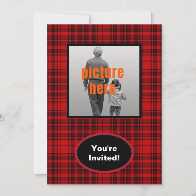 Chequered Red Black Plaid Birthday Party Event Invitation (Front)