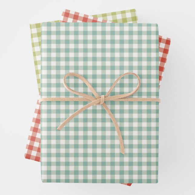 Chequered Red Chequered Blue Chequered Green  Wrapping Paper Sheet (In situ)