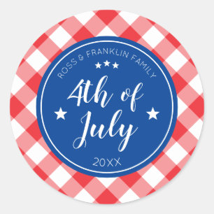 Chequered Red Gingham 4th of July Family Party Classic Round Sticker