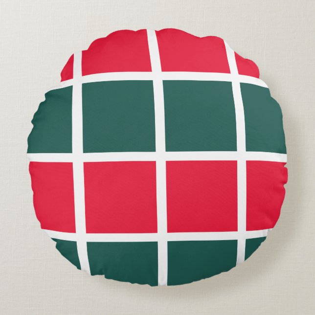 Chequered Red Green Chequered  Round Cushion (Front)