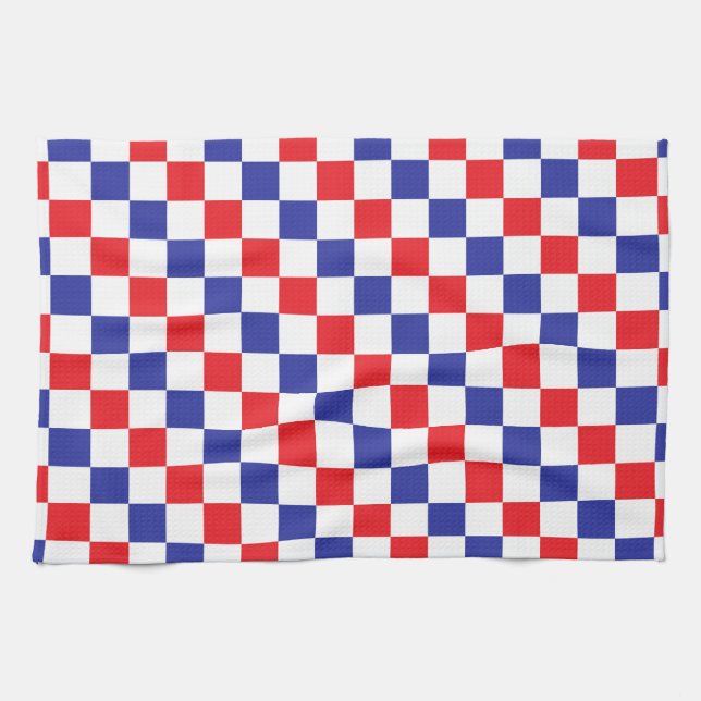 Chequered Red, White and Blue Tea Towel (Horizontal)