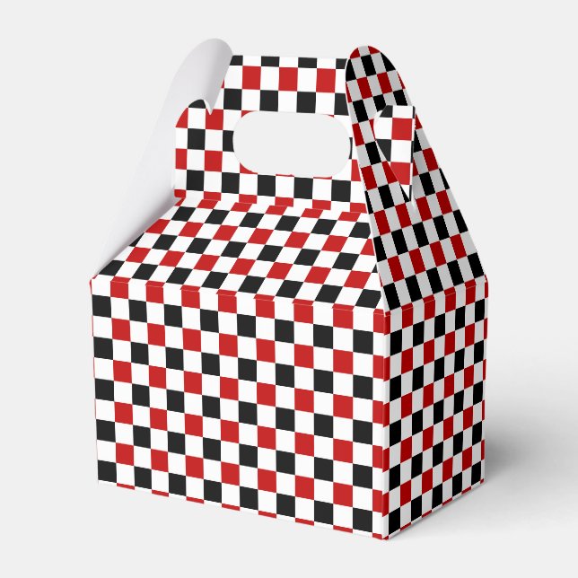 Chequered Red-white-black-Gable Favour Box (Back Side)