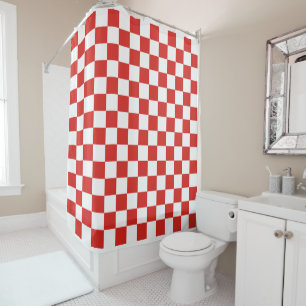chequered red white shower curtain