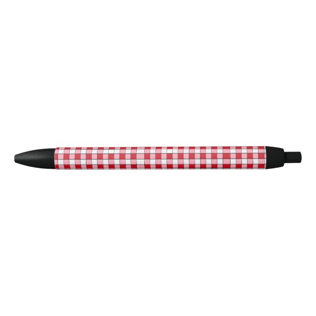 Chequered Red White Stripes Basic Fun Black Ink Pen (Front)