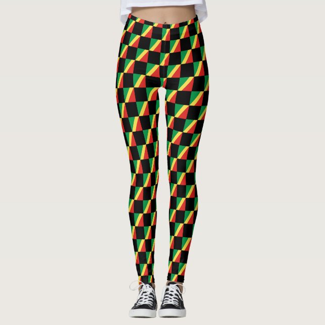 Chequered Republic of the Congo Flag Pattern  Leggings (Front)