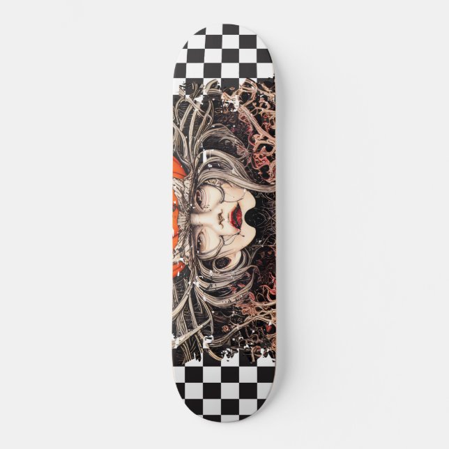 Chequered Retro Cool Girl Skateboard (Front)