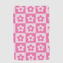 Chequered Retro Flowers Hot Pink and White