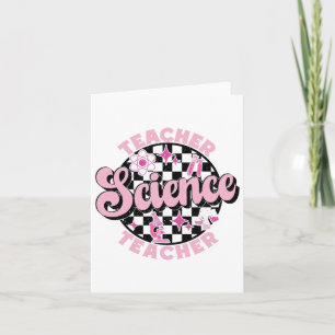 Chequered Retro Pink Back To School Science Teache Card