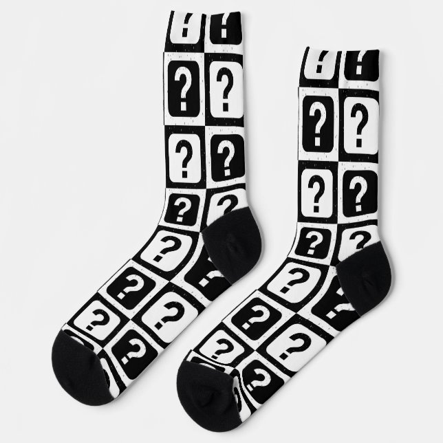 Chequered Riddle Question Mark Pattern Design  Socks (Left)