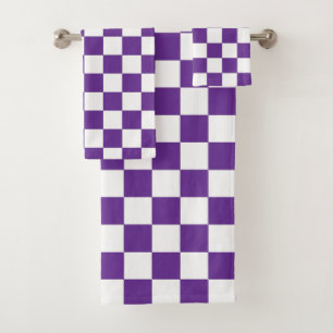 Chequered Royal Purple  and White Bath Towel Set